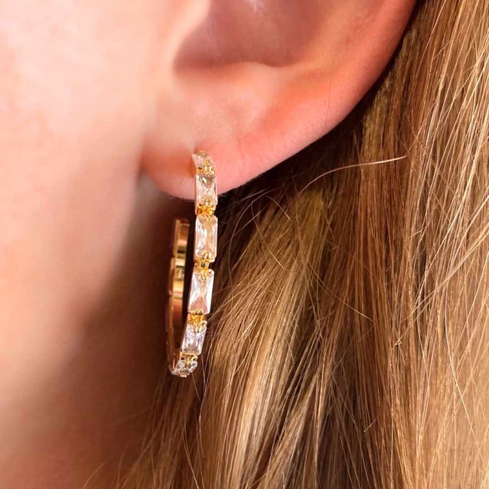 18K Gold Filled Crystal Hoop Earrings Large On