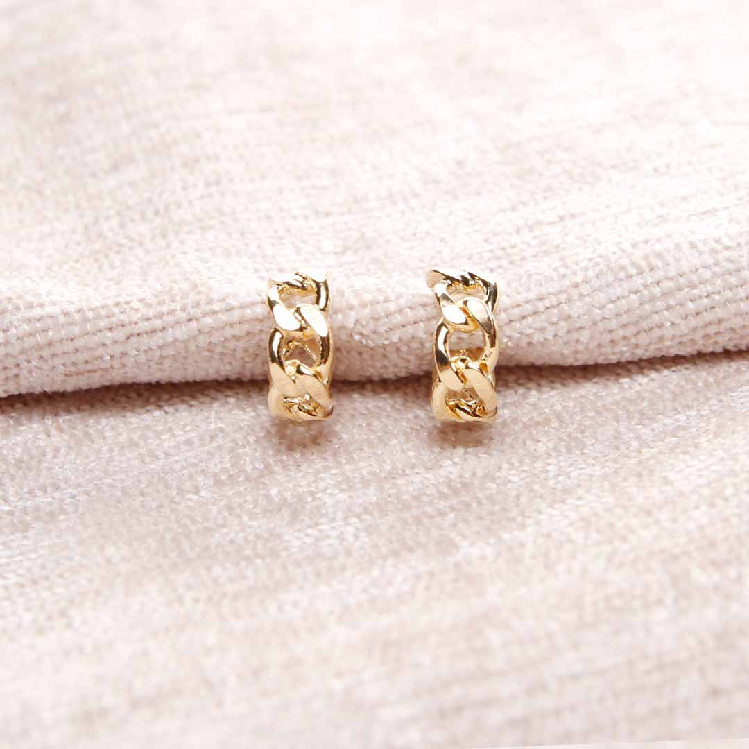 18K Gold Filled Link Hoop Earrings-Front