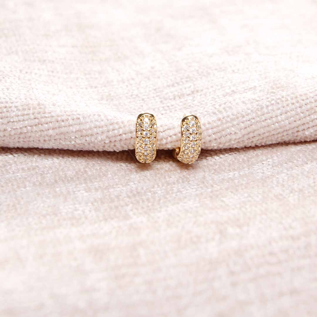 18K Gold Filled Mini Crystal Hoop Earrings-Front