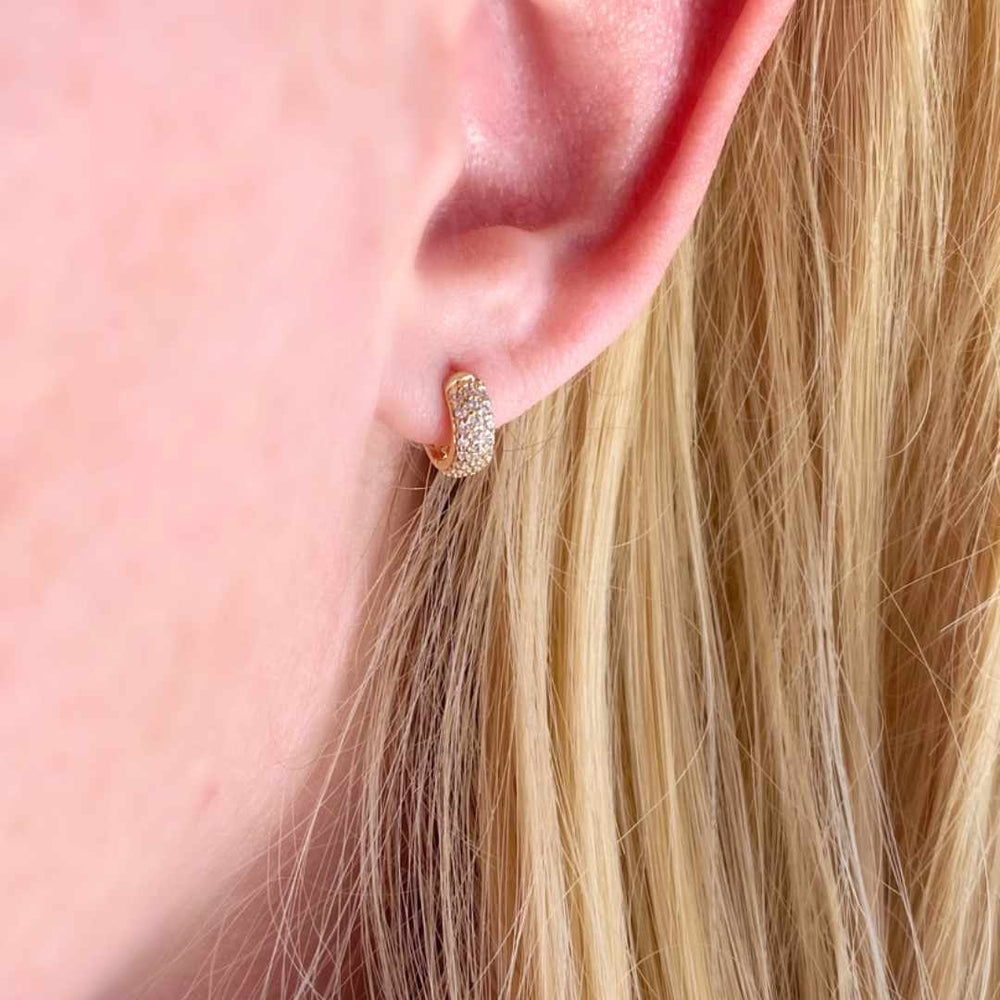 18K Gold Filled Mini Crystal CZ Cubic Zircon Zirconia Hoop Earrings-On