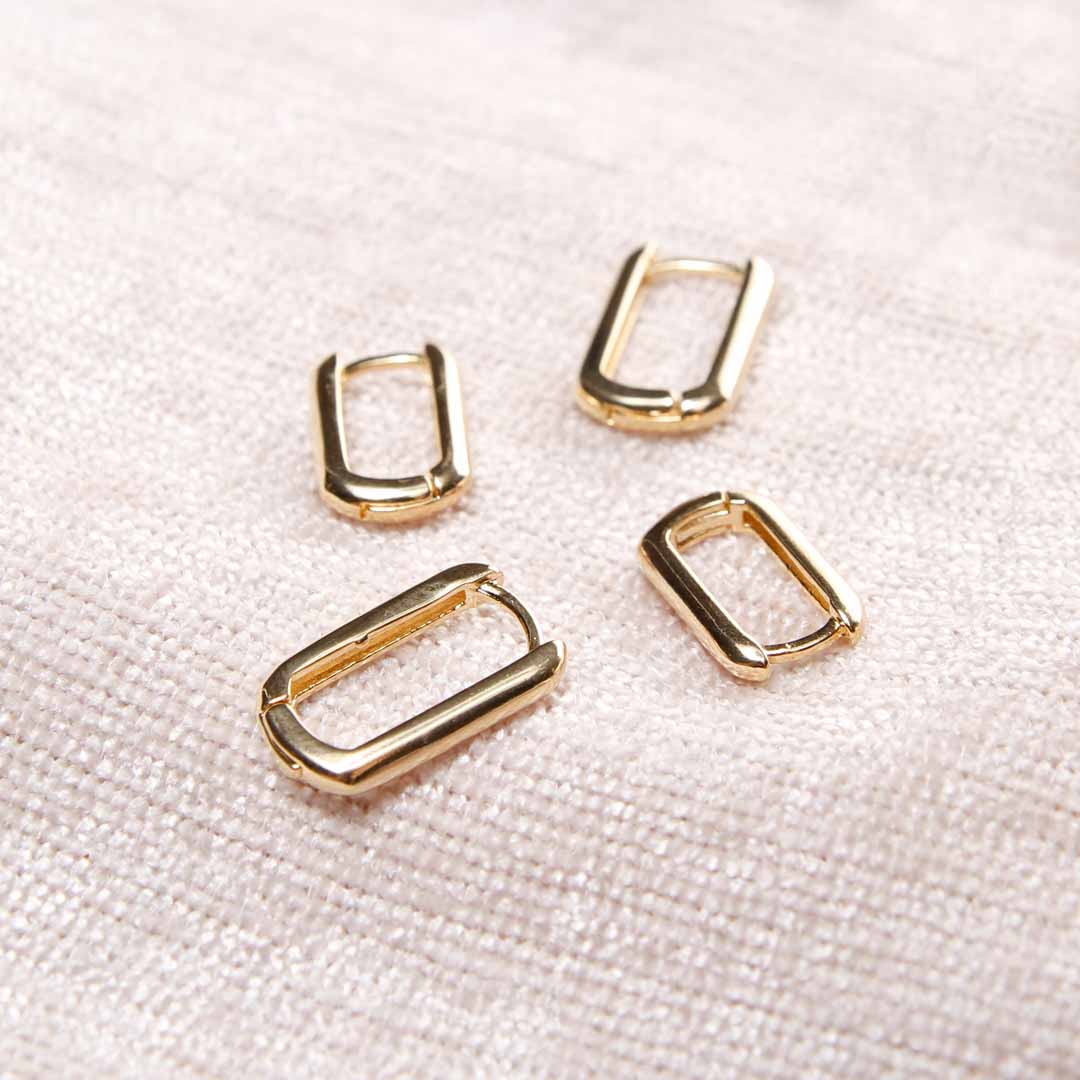 18K Gold Filled Crystal CZ Cubic Zircon Zirconia Rectangular Hoop Earrings for Women-Hoops Top View