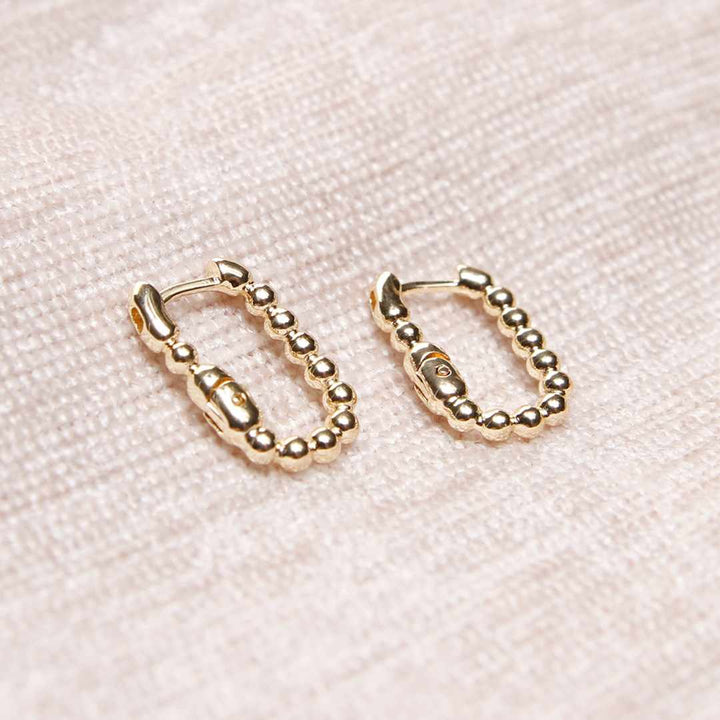 18K Gold Filled Pebble Beaded Rectangular Hoop Earrings for Women-Hoops Top View