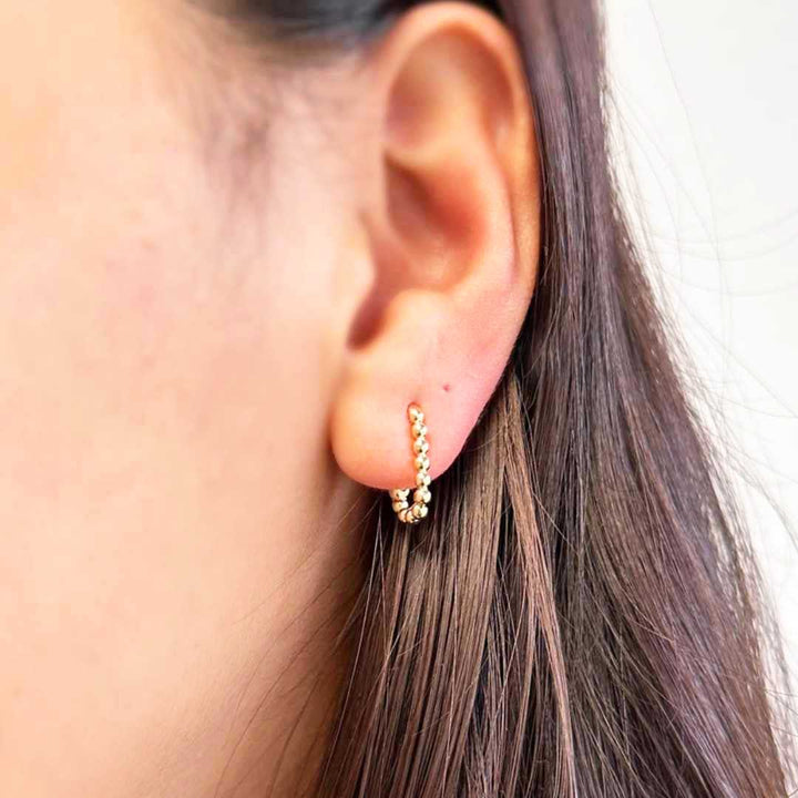 18K Gold Filled Pebble Beaded Rectangular Hoop Earrings for Women-Hoops Front On