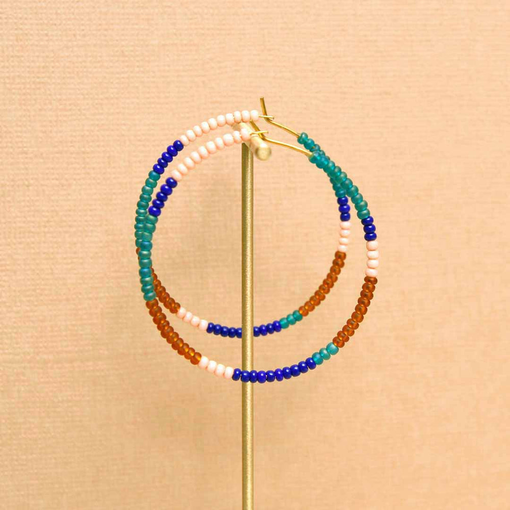 Amber Tide Tide Beaded Hoop Earrings - Handmade Artisan Jewelry