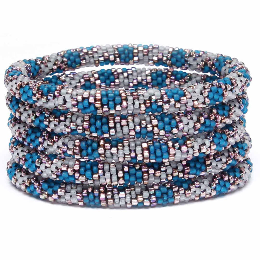 Arctic Teal Sparkles Beaded Bracelet Stack