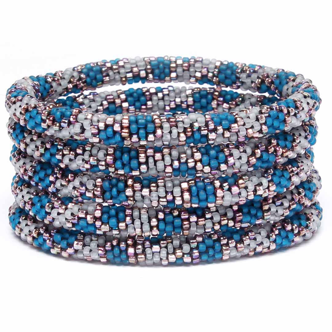 Arctic Teal Sparkles Beaded Bracelet Stack