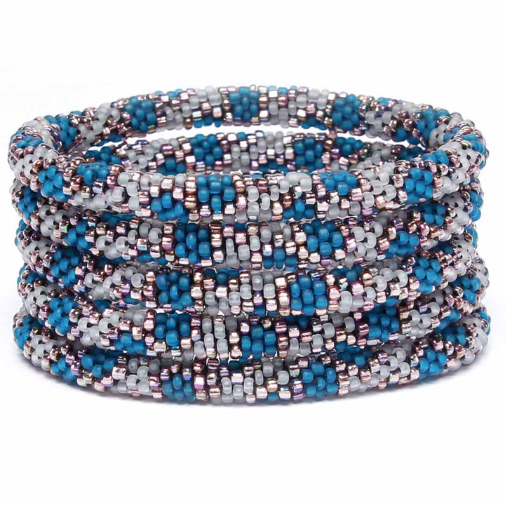 Arctic Teal Sparkles Beaded Bracelet Stack