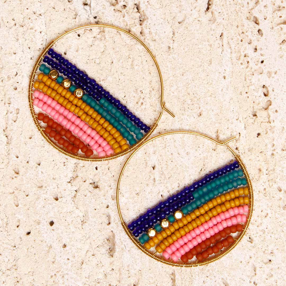 Bazaar Bloom Beaded Hoop Earrings - Handmade Artisan Jewelry