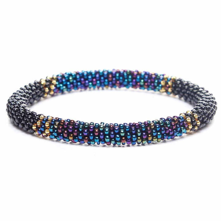 Black Ocean Shimmer Beaded Bracelet - Seed Bead Jewelry Front - Cana Capri