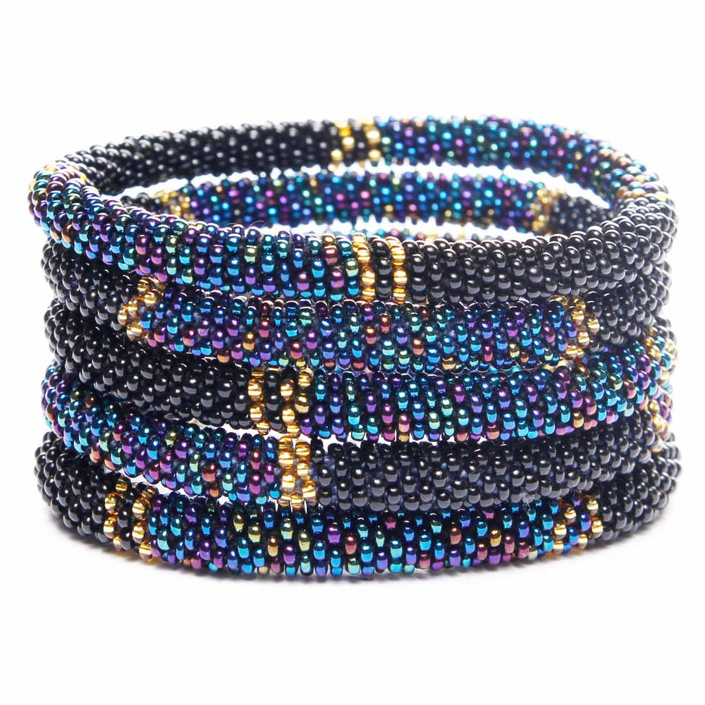 Black Ocean Shimmer Beaded Bracelet - Seed Bead Jewelry Stack - Cana Capri