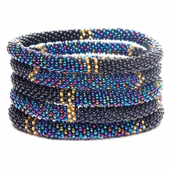 Black Ocean Shimmer Beaded Bracelet - Seed Bead Jewelry Stack - Cana Capri