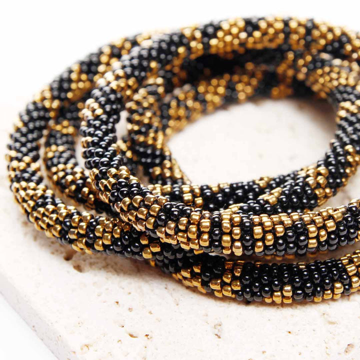 Black Sand Bracelet - Handmade Seed Bead Jewelry - Close Up