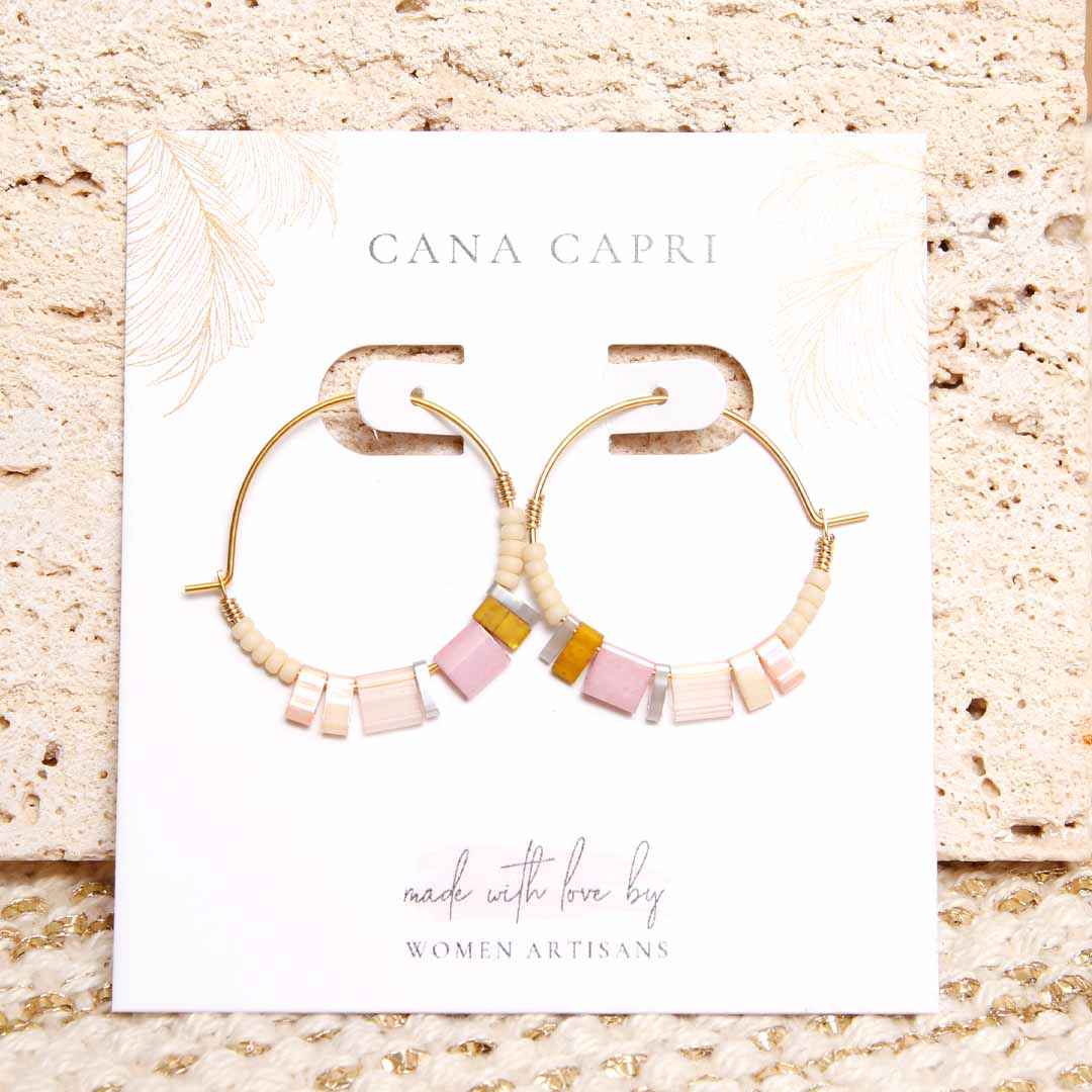 Blush Petal Dainty Beaded Hoop Earrings - Handmade Artisan Jewelry-Packaging