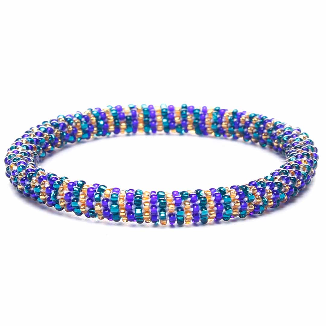 Blueberry and Teal Honey Stripe Beaded Bracelet 