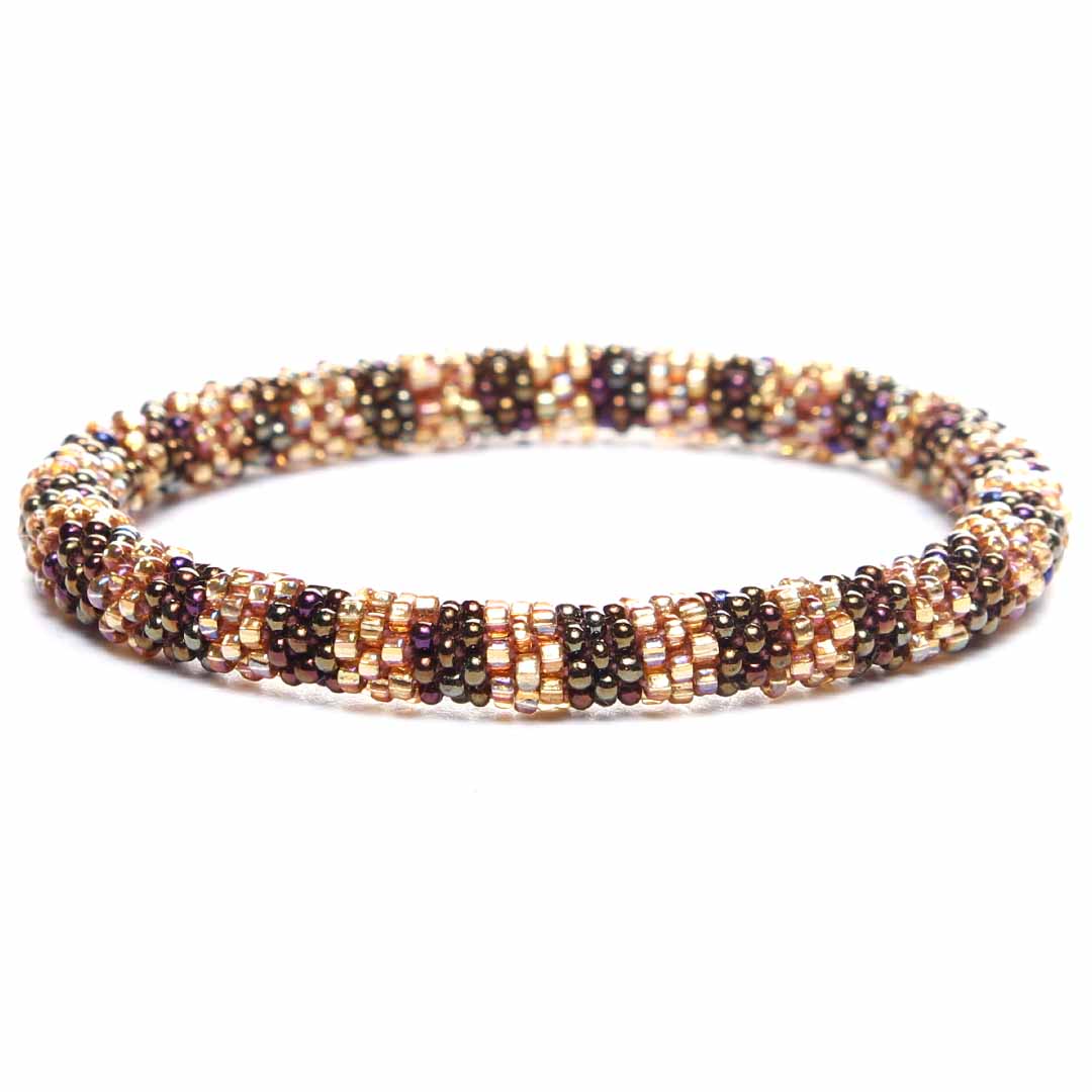 Bronze & Gold Stripe Bracelet - Seed Bead Jewelry Front - Cana Capri