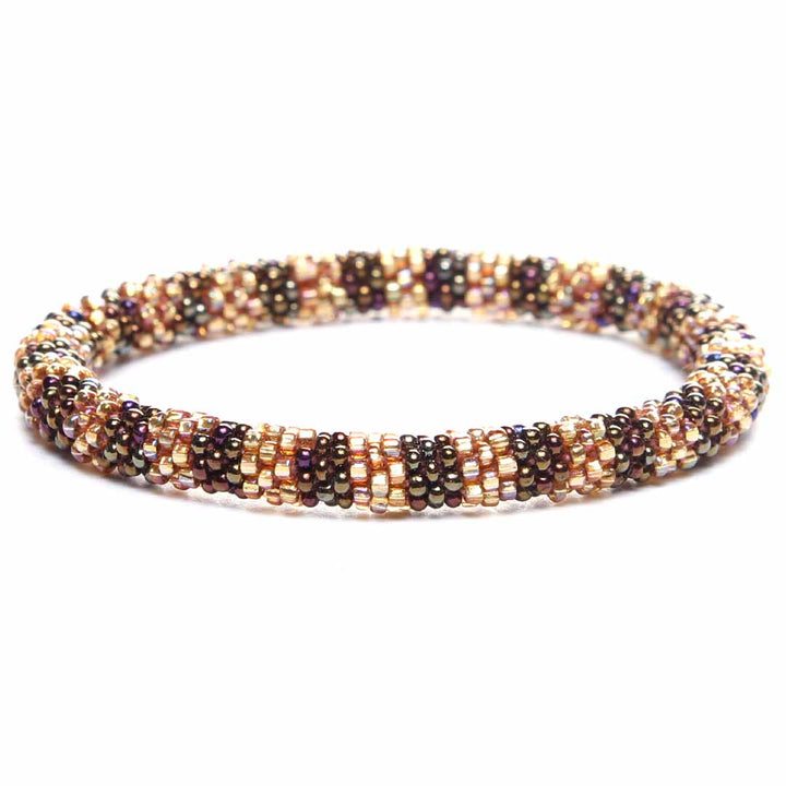 Bronze & Gold Stripe Bracelet - Seed Bead Jewelry Front - Cana Capri
