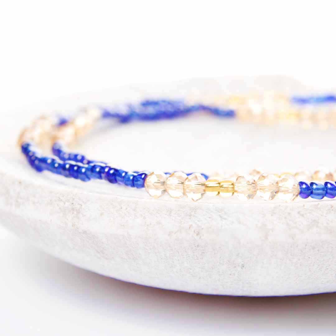 Champagne Marina Beaded Ankle Bracelet - Handmade Artisan Jewelry - Close Up- Cana Capri