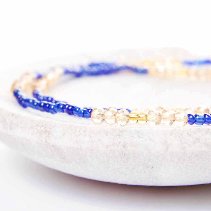 Champagne Marina Beaded Ankle Bracelet - Handmade Artisan Jewelry - Close Up- Cana Capri