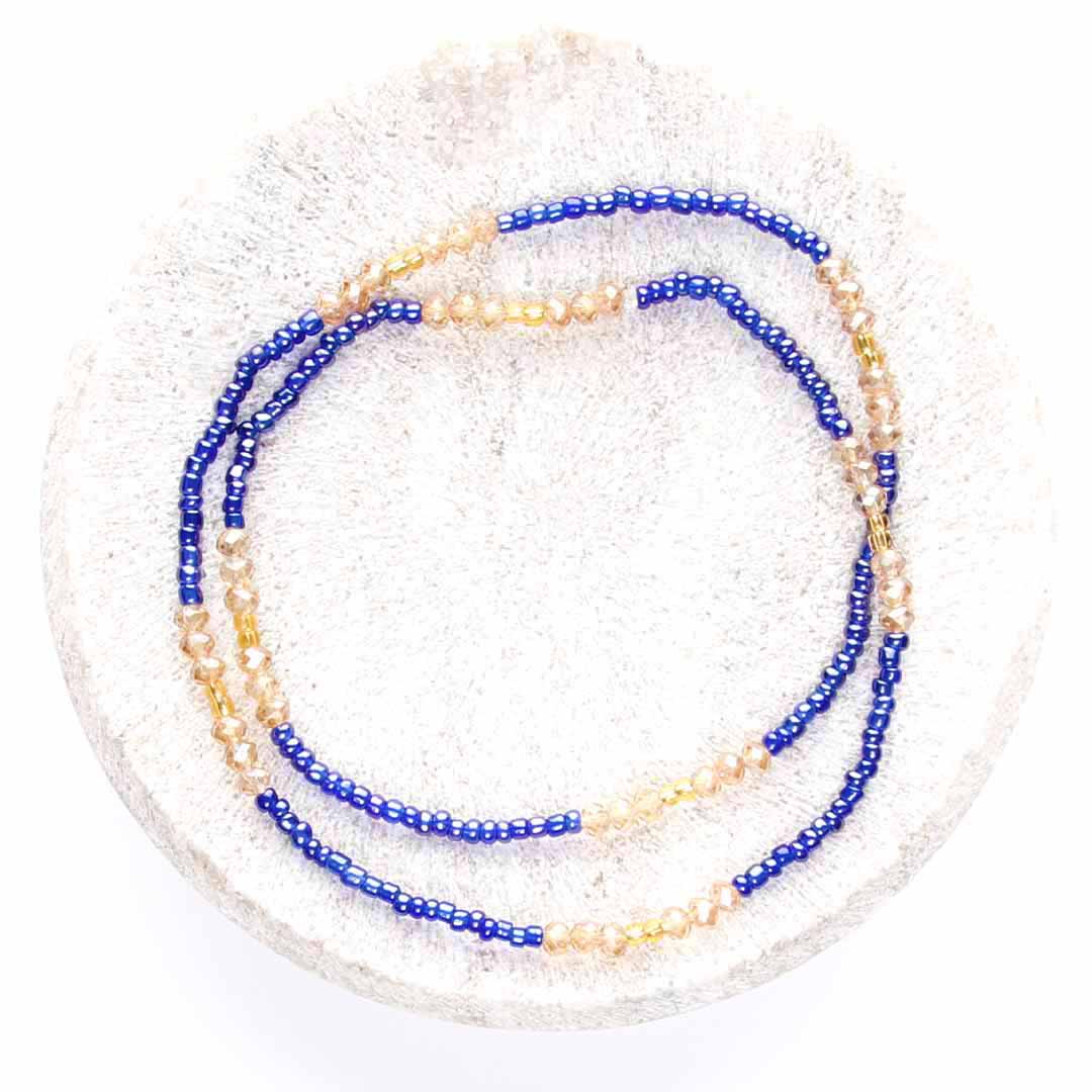 Champagne Marina Beaded Ankle Bracelet - Handmade Artisan Jewelry - Top View - Cana Capri