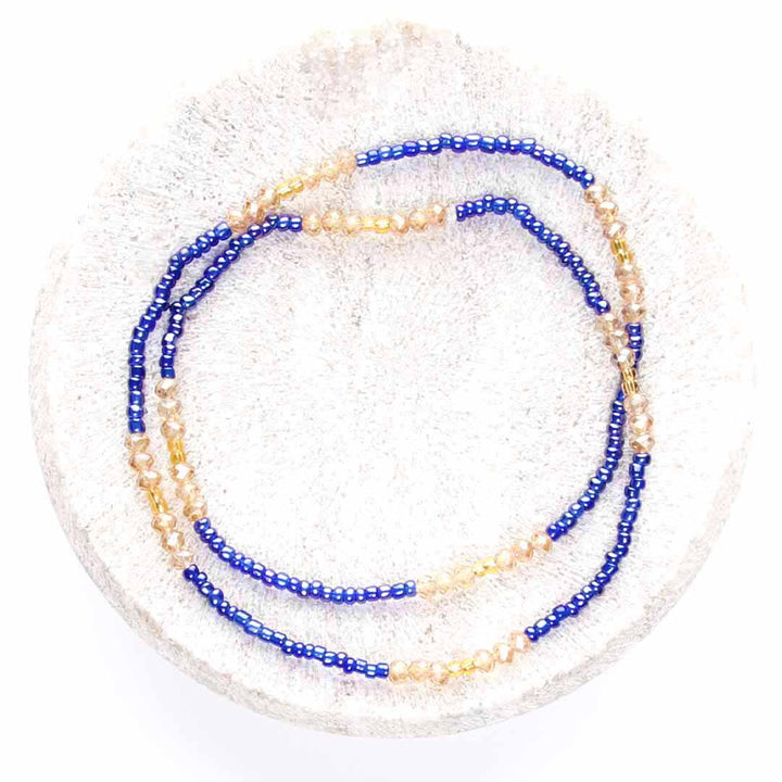 Champagne Marina Beaded Ankle Bracelet - Handmade Artisan Jewelry - Top View - Cana Capri