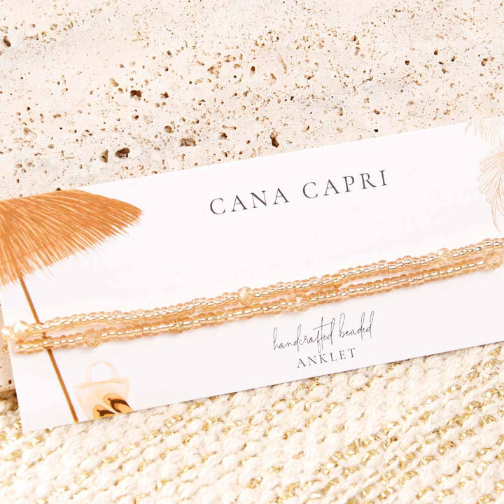 Champagne Sparkles Beaded Ankle Bracelet - Handmade Artisan Jewelry - Packaging - Cana Capri