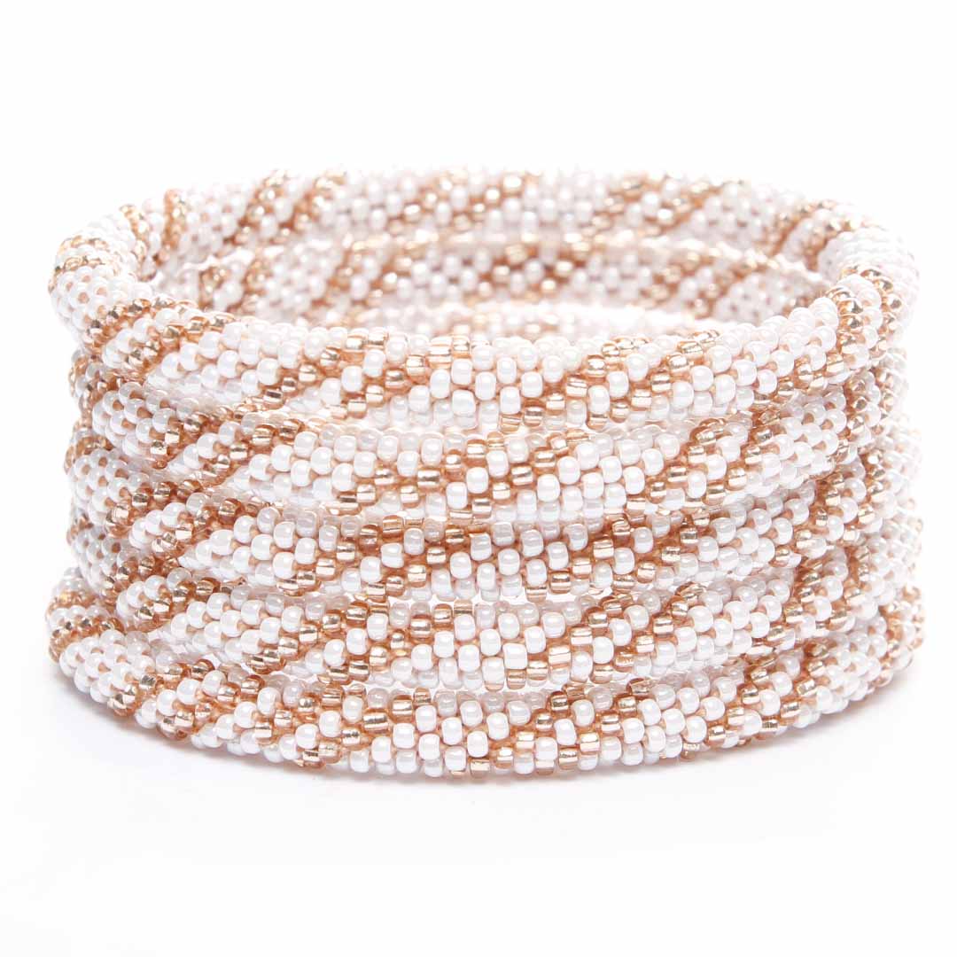 Champagne & Pearl Twist Bracelet - Handmade Seed Bead Jewelry - Stack