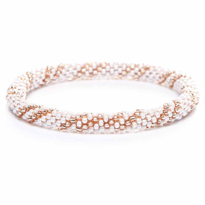 Champagne & Pearl Twist Bracelet - Handmade Seed Bead Jewelry - Front