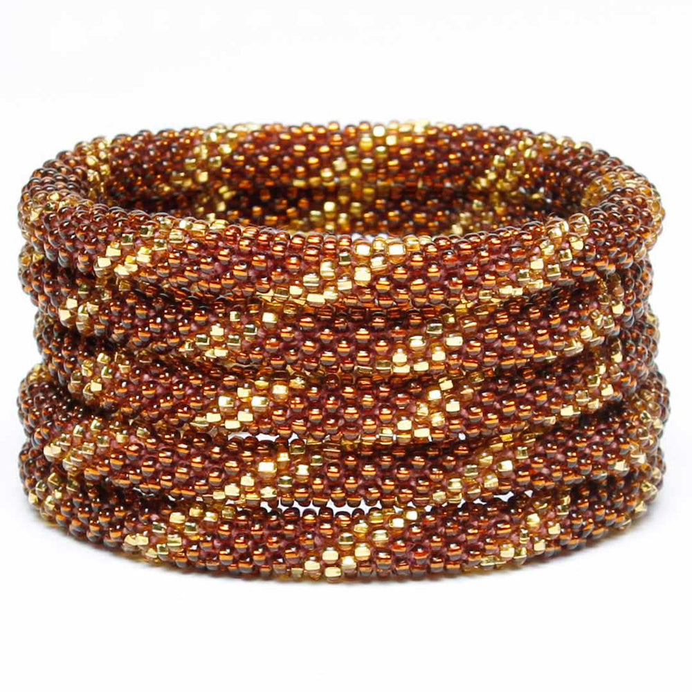 Cinnamon Gold Twist Beaded Bracelet STack