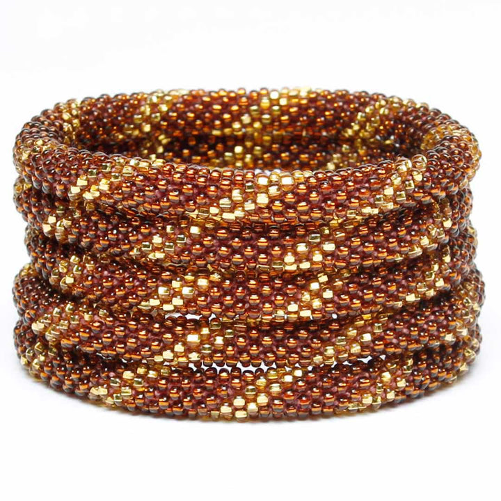 Cinnamon Gold Twist Beaded Bracelet STack