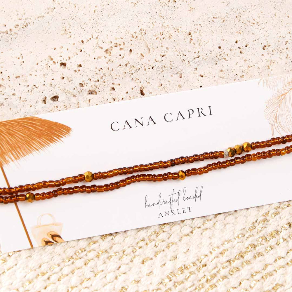 Cinnamon Shimmer Beaded Ankle Bracelet - Handmade Artisan Jewelry - Packaging - Cana Capri