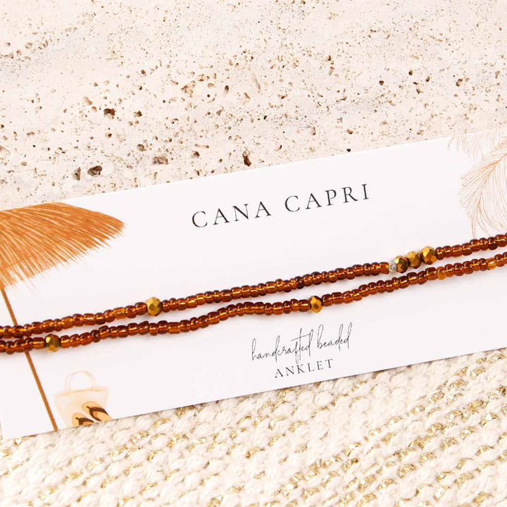 Cinnamon Shimmer Beaded Ankle Bracelet - Handmade Artisan Jewelry - Packaging - Cana Capri