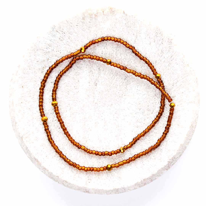 Cinnamon Shimmer Beaded Ankle Bracelet - Handmade Artisan Jewelry - Top View - Cana Capri