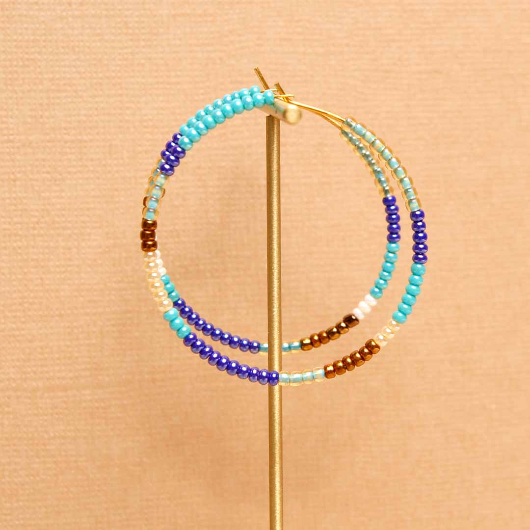Coastal Bronze Tide Beaded Hoop Earrings - Handmade Artisan Jewelry-Close Up
