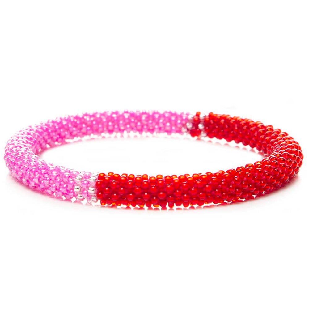 Color Block Strawberry Peony Handmade Beaded Seed Bead Bracelet for Women