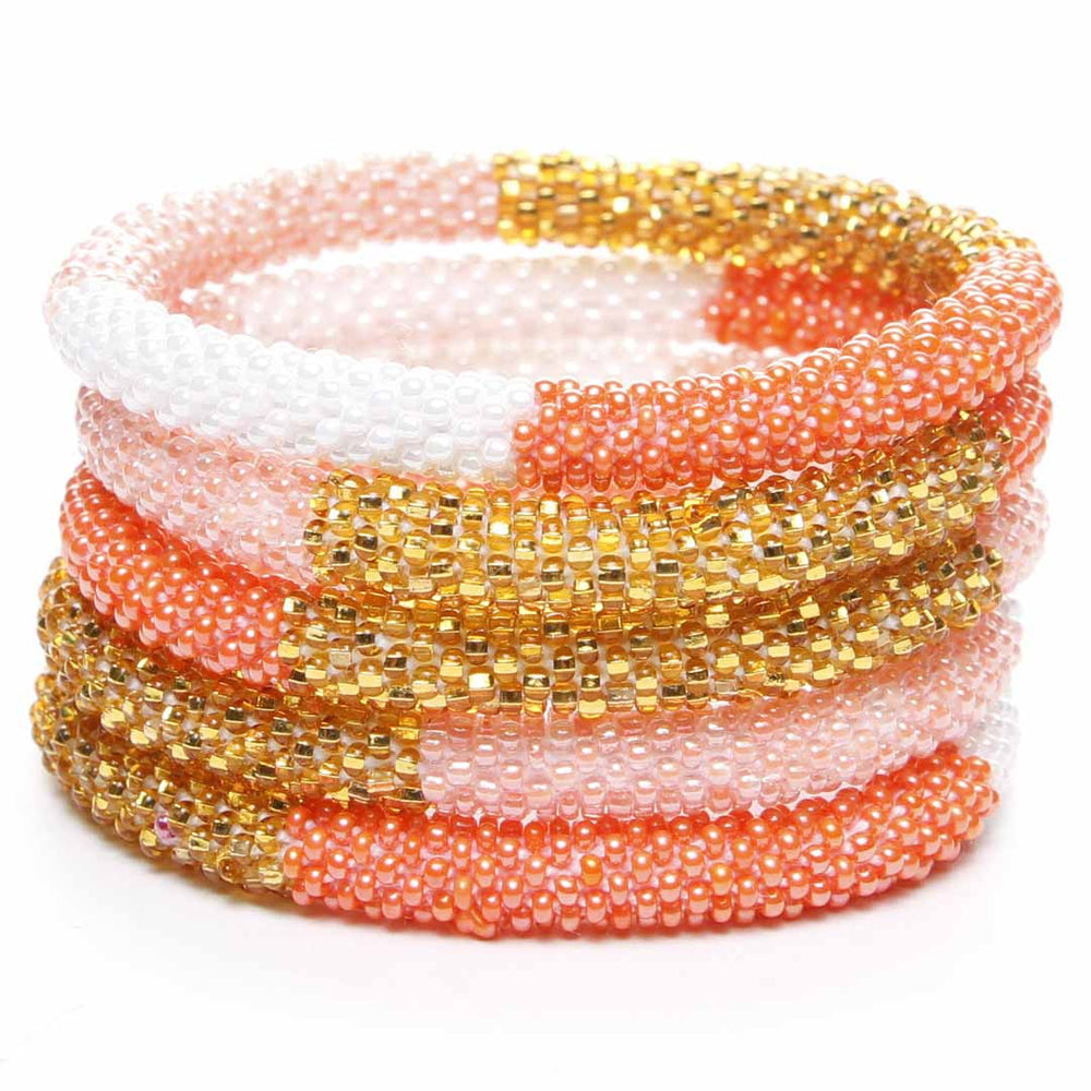Coral Gold Sunset Beaded Bracelet STack