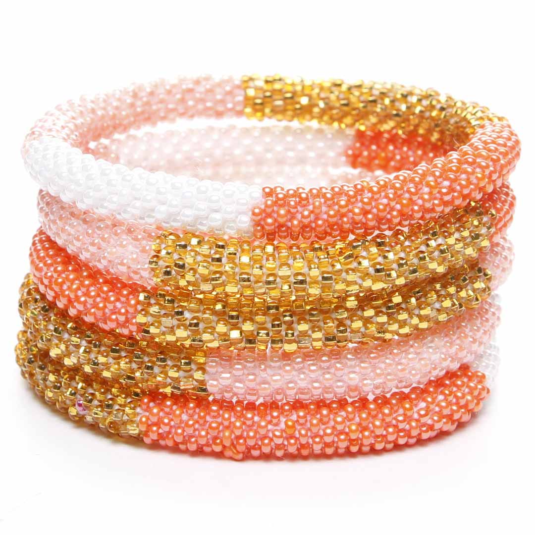 Coral Gold Sunset Beaded Bracelet STack