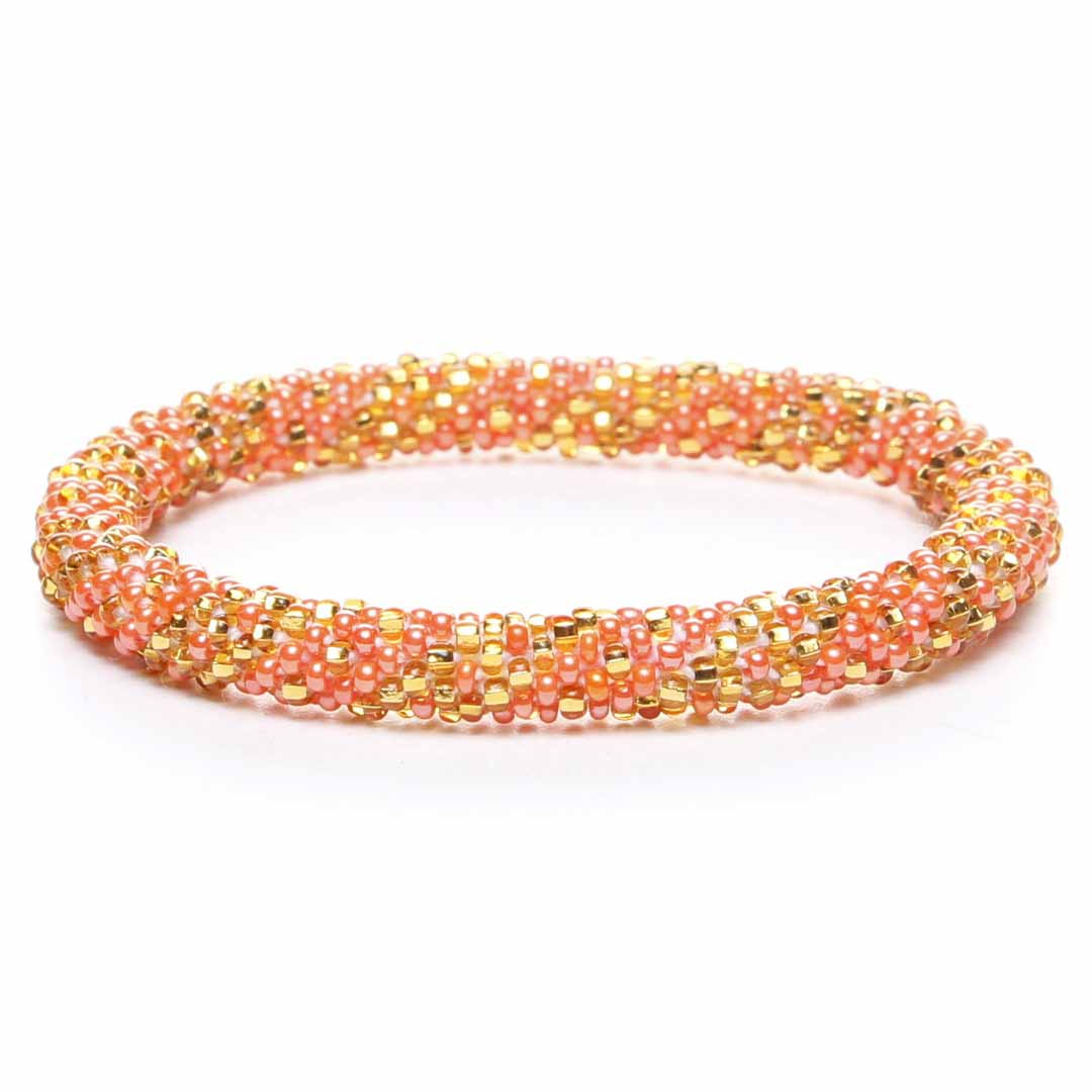 Coral & Gold Sparkles Beaded Bracelet
