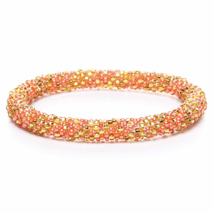 Coral & Gold Sparkles Beaded Bracelet