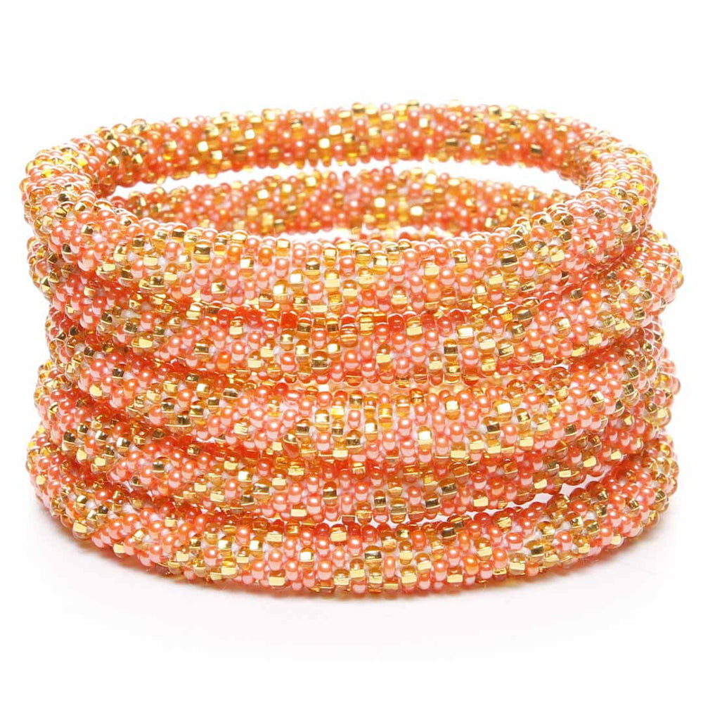 Coral & Gold Sparkles Beaded Bracelet Stack