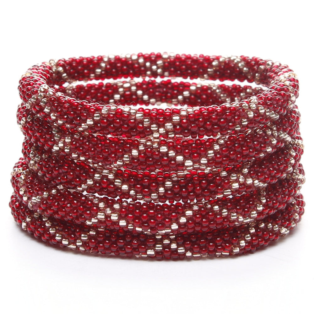 Cranberry Sparkles Beaded Bracelet Stack