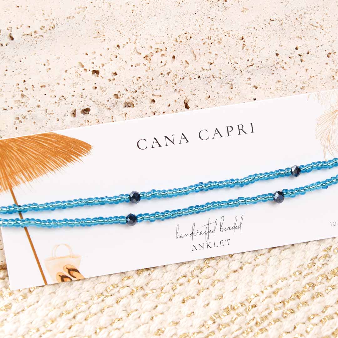 Crystal Blue Caviar Beaded Ankle Bracelet - Handmade Artisan Jewelry - Packaging - Cana Capri1