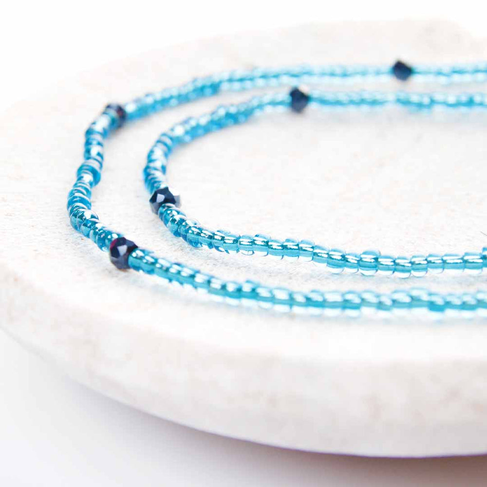 Crystal Blue Caviar Beaded Anklet-2