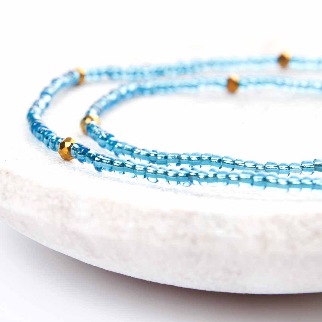 Crystal Blue Sunset Beaded Anklet-2