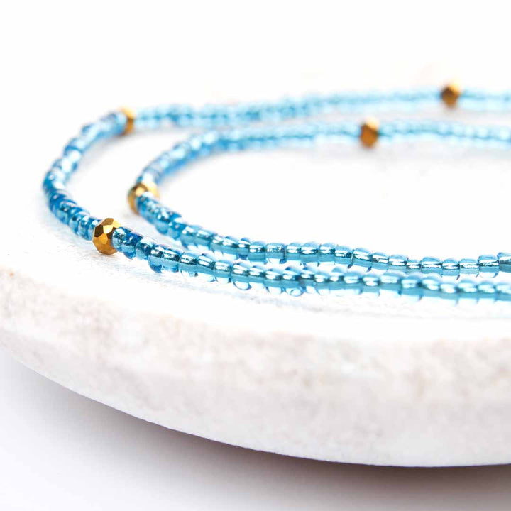 Crystal Blue Sunset Beaded Anklet-2
