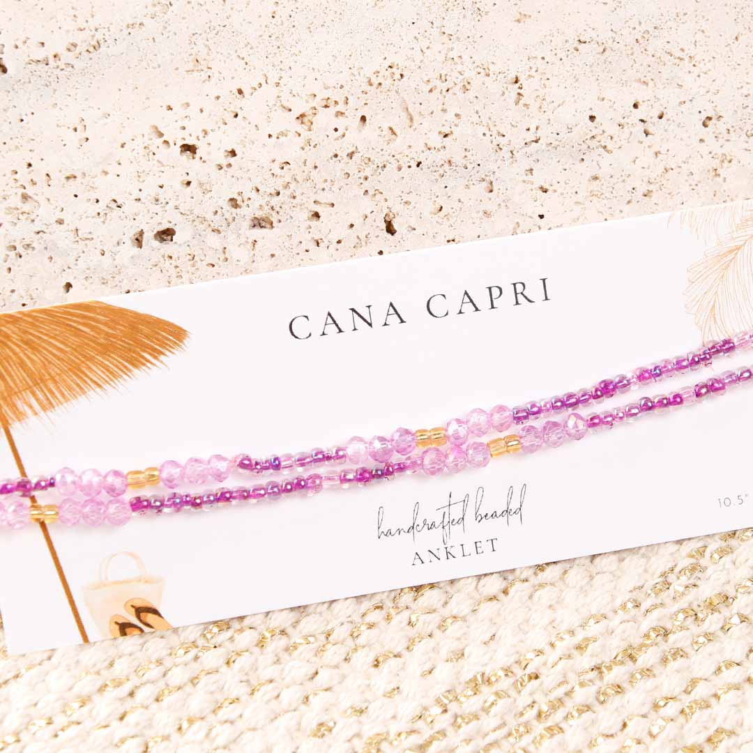 Crystal Lavender Sunshine Beaded Ankle Bracelet - Handmade Artisan Jewelry - Packaging - Cana Capri
