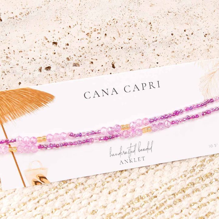 Crystal Lavender Sunshine Beaded Ankle Bracelet - Handmade Artisan Jewelry - Packaging - Cana Capri