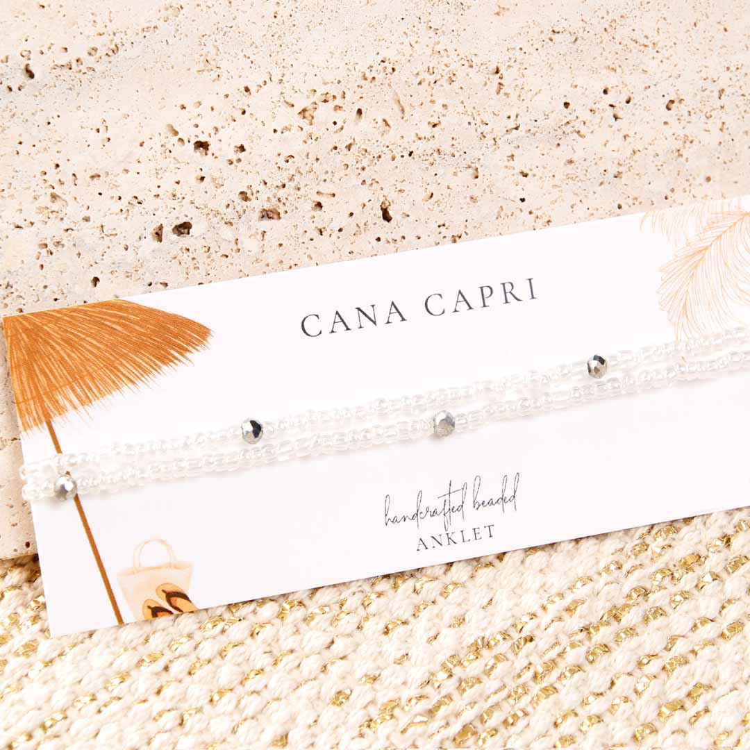 Crystal Moon Beaded Ankle Bracelet - Handmade Artisan Jewelry - Packaging - Cana Capri