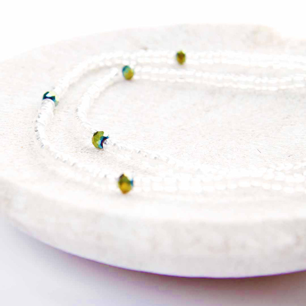 Crystal Sea Sparkles Beaded Ankle Bracelet - Handmade Artisan Jewelry - Close Up Detail - Cana Capri