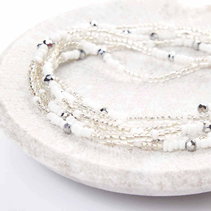 Crystal Snow Beaded Ankle Bracelet - Handmade Artisan Jewelry - Stack - Cana Capri