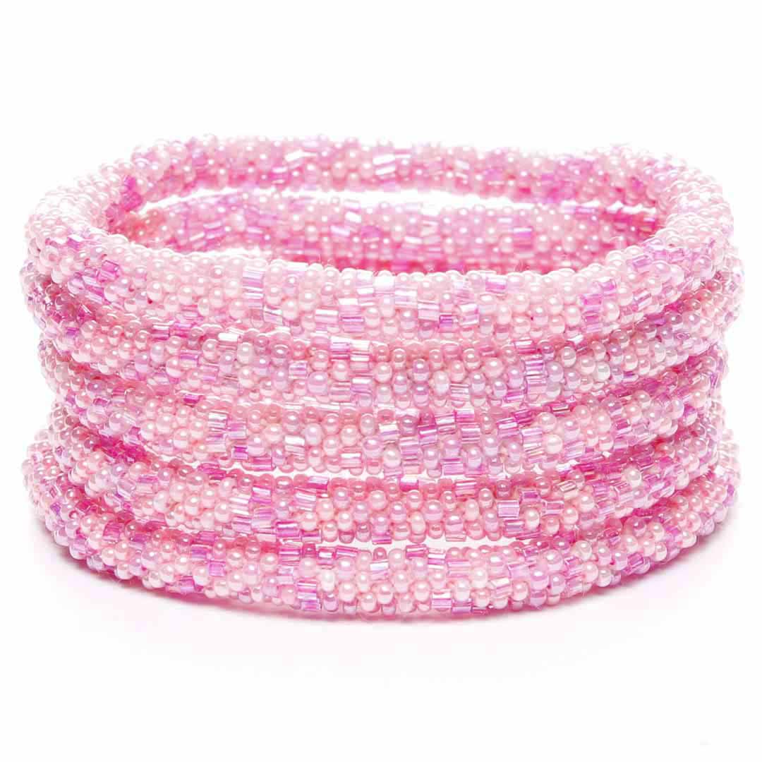 Dainty Blush Pink Sparkles Beaded Bracelet Stack